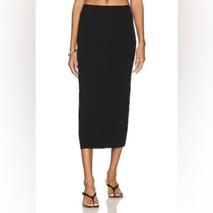 WeWoreWhat Black Ribbed Midi Skirt | Small